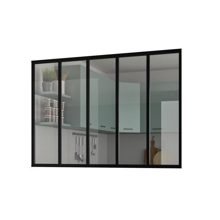 Kit verriere fixe - OPTIMUM - Aluminium - 5 carreaux - H117 X L168,5 cm - Noir Kit verriere fixe - OPTIMUM - Aluminium - 5 carreaux - H117 X L168,5 cm - Noir