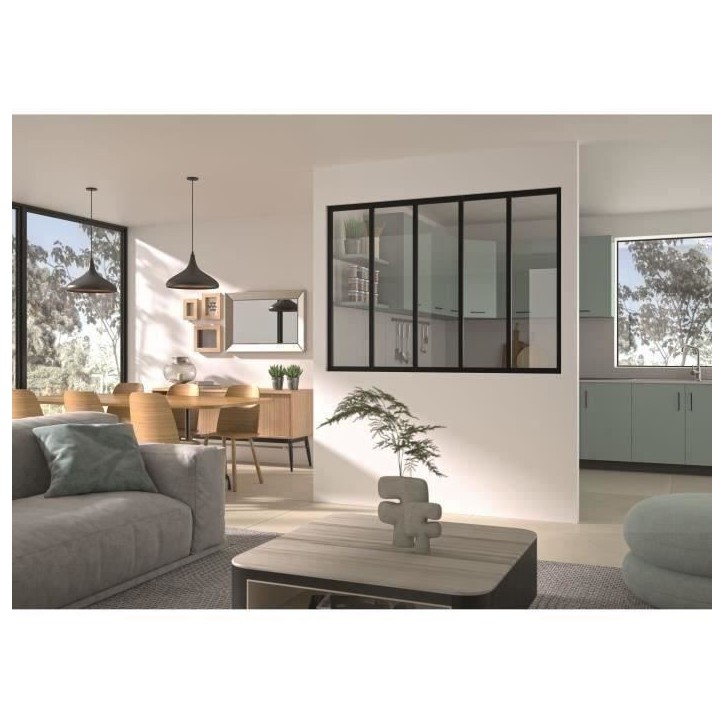 Kit verriere fixe - OPTIMUM - Aluminium - 5 carreaux - H117 X L168,5 cm - Noir Kit verriere fixe - OPTIMUM - Aluminium - 5 carreaux - H117 X L168,5 cm - Noir
