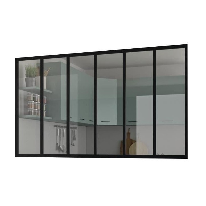 Kit verriere fixe - OPTIMUM - Aluminium - 6 carreaux - H117 X L201,5 cm - Noir Kit verriere fixe - OPTIMUM - Aluminium - 6 carreaux - H117 X L201,5 cm - Noir