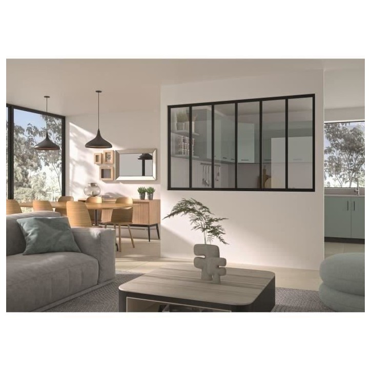 Kit verriere fixe - OPTIMUM - Aluminium - 6 carreaux - H117 X L201,5 cm - Noir Kit verriere fixe - OPTIMUM - Aluminium - 6 carreaux - H117 X L201,5 cm - Noir