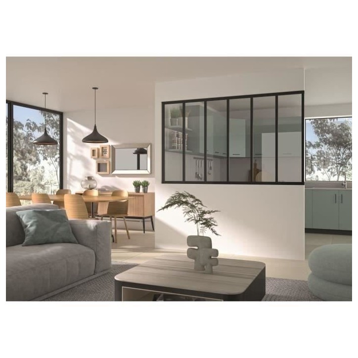 Kit verriere fixe - OPTIMUM - Aluminium - 6 carreaux - H117 X L201,5 cm - Noir Kit verriere fixe - OPTIMUM - Aluminium - 6 carreaux - H117 X L201,5 cm - Noir