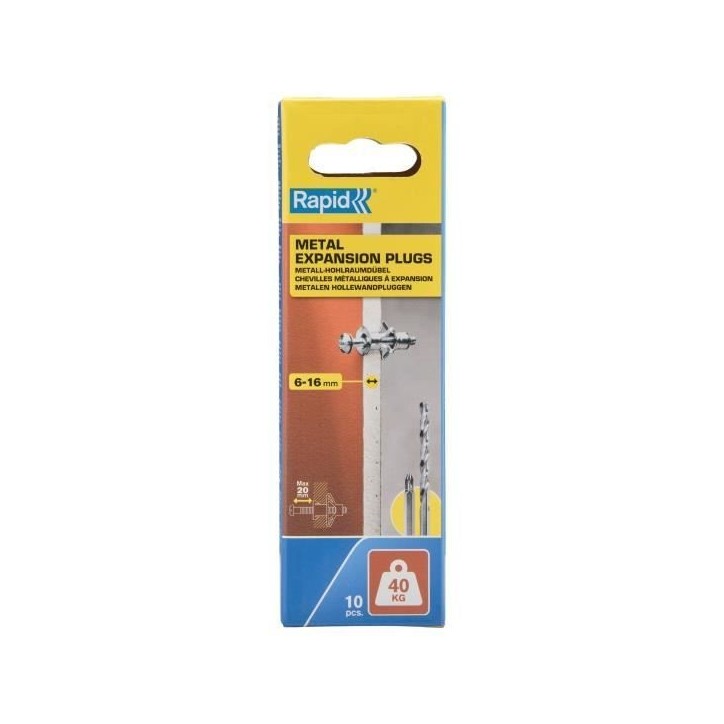 Chevilles a expansion métal pour cloison plâtre - RAPID - Ø11 - 6-16mm - Lot de 10 - Charge max 40 kg - 5001549 Chevilles a expansion métal pour cloison plâtre - RAPID - Ø11 - 6-16mm - Lot de 10 - Charge max 40 kg - 5001549
