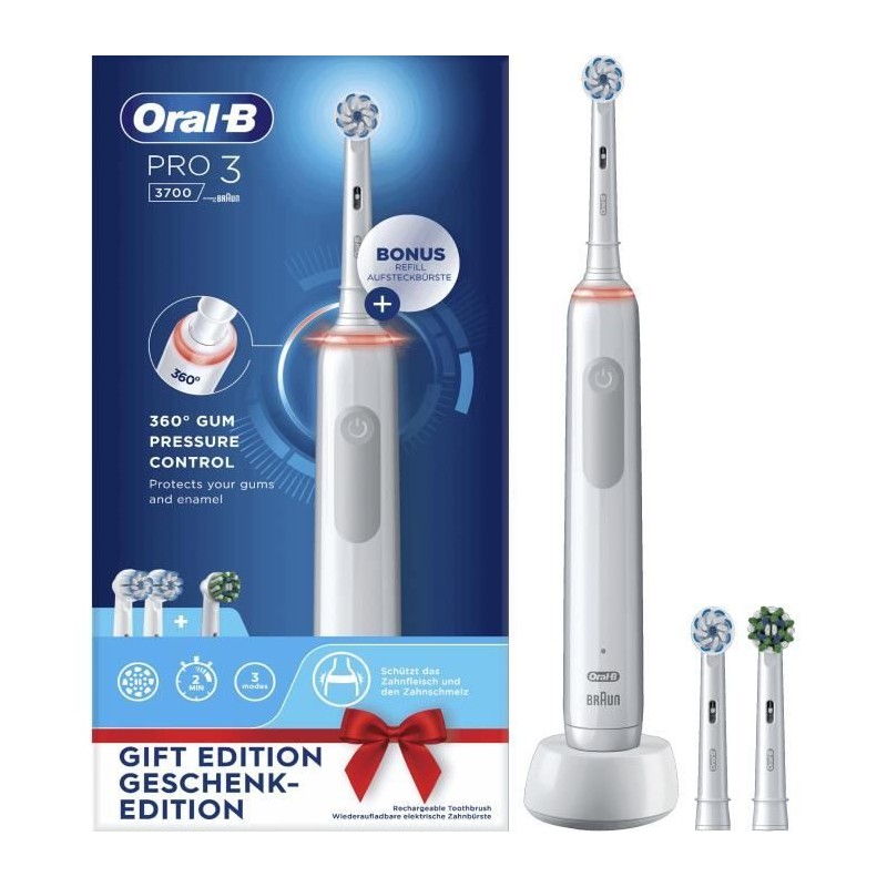Brosse a dents électrique ORAL-B Pro 3 - 3 brossettes incluses - blan Brosse a dents électrique ORAL-B Pro 3 - 3 brossettes incluses - blan