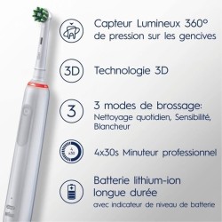 Brosse a dents électrique ORAL-B Pro 3 - 3 brossettes incluses - blan