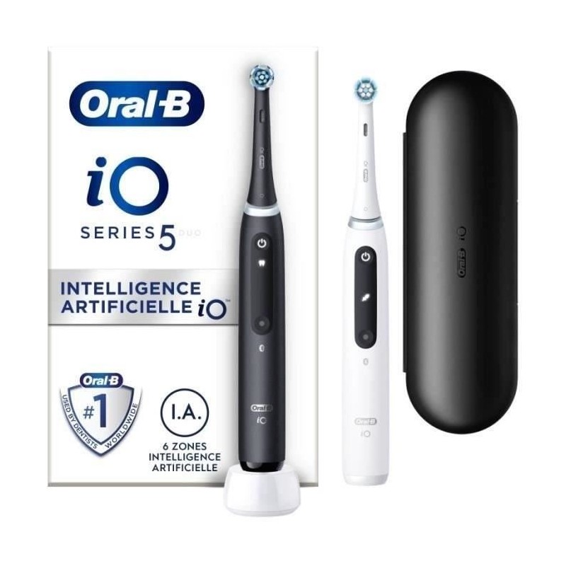 Oral-B iO 5 Lot De 2, Brosses a Dents Électriques Noire et Blanche, 2 Oral-B iO 5 Lot De 2, Brosses a Dents Électriques Noire et Blanche, 2