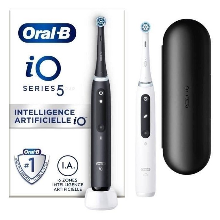 Oral-B iO 5 Lot De 2, Brosses a Dents Électriques Noire et Blanche, 2 Brossettes Oral-B iO 5 Lot De 2, Brosses a Dents Électriques Noire et Blanche, 2 Brossettes