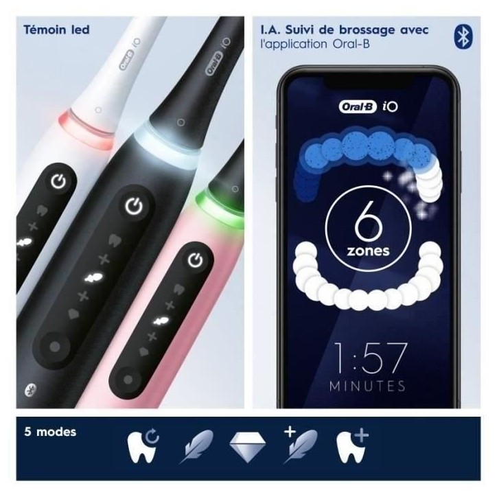 Oral-B iO 5 Lot De 2, Brosses a Dents Électriques Noire et Blanche, 2 Brossettes Oral-B iO 5 Lot De 2, Brosses a Dents Électriques Noire et Blanche, 2 Brossettes