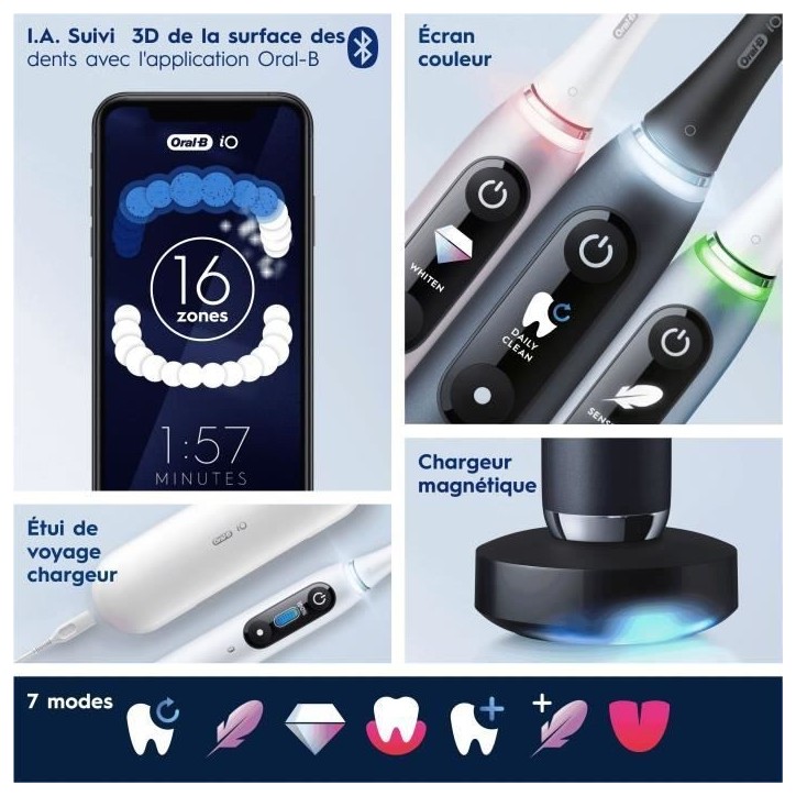 Brosse a Dents Électrique Oral-B iO 9 - Noire - 1 Brossette - 1 Étui De Voyage Chargeur - 1 Pochette Magnétique Brosse a Dents Électrique Oral-B iO 9 - Noire - 1 Brossette - 1 Étui De Voyage Chargeur - 1 Pochette Magnétique