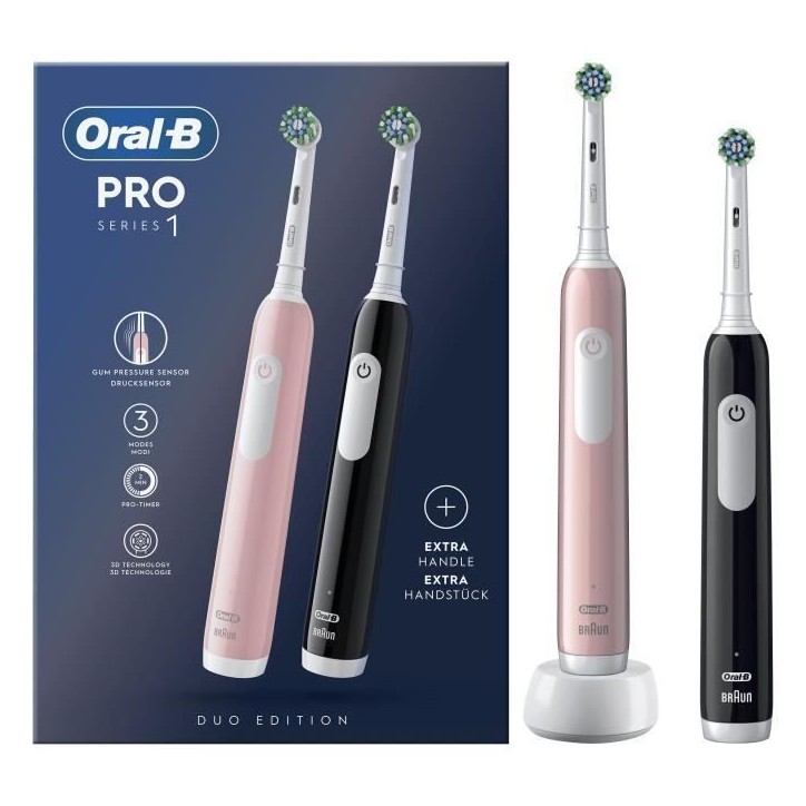 Oral-B Pro Series 1 Lot De Deux, Brosses a Dents Électriques Rose Et Noire, 2 Brossettes, Conçue Par Braun