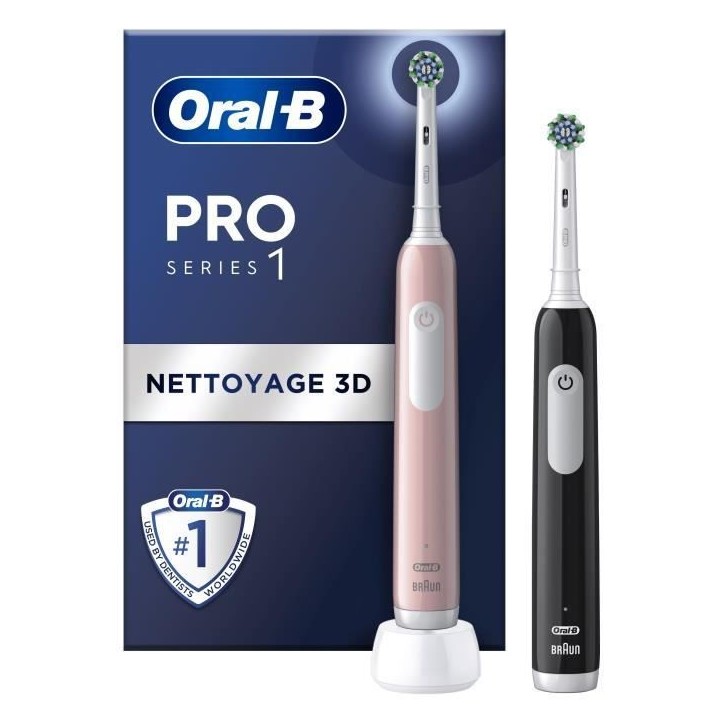 Oral-B Pro Series 1 Lot De Deux, Brosses a Dents Électriques Rose Et Noire, 2 Brossettes, Conçue Par Braun