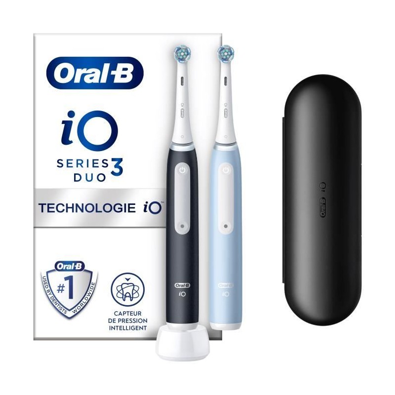 Oral-B iO 3 Lot De 2, Brosses a Dents Électriques Noire et Bleue, 2 B Oral-B iO 3 Lot De 2, Brosses a Dents Électriques Noire et Bleue, 2 B