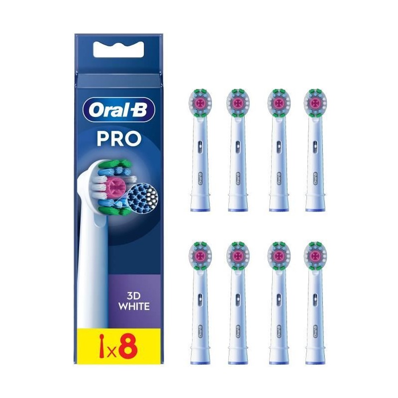 Brossettes ORAL-B - 3D White - Pack de 8 brossettes pour brosse a dent Brossettes ORAL-B - 3D White - Pack de 8 brossettes pour brosse a dent