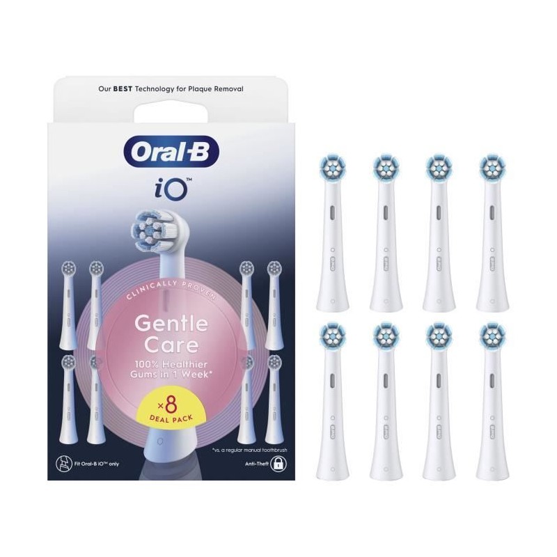 Brossettes - ORAL-B - iO refills Gentle Care - Pack de 8 - Blanc