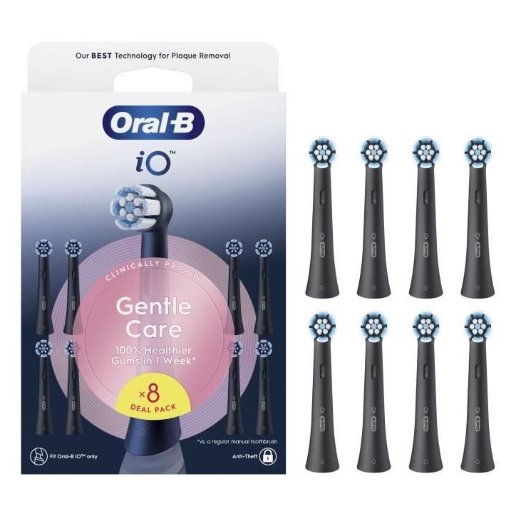 Brossettes - ORAL-B - iO refills Gentle Care - Pack de 8 - Noir