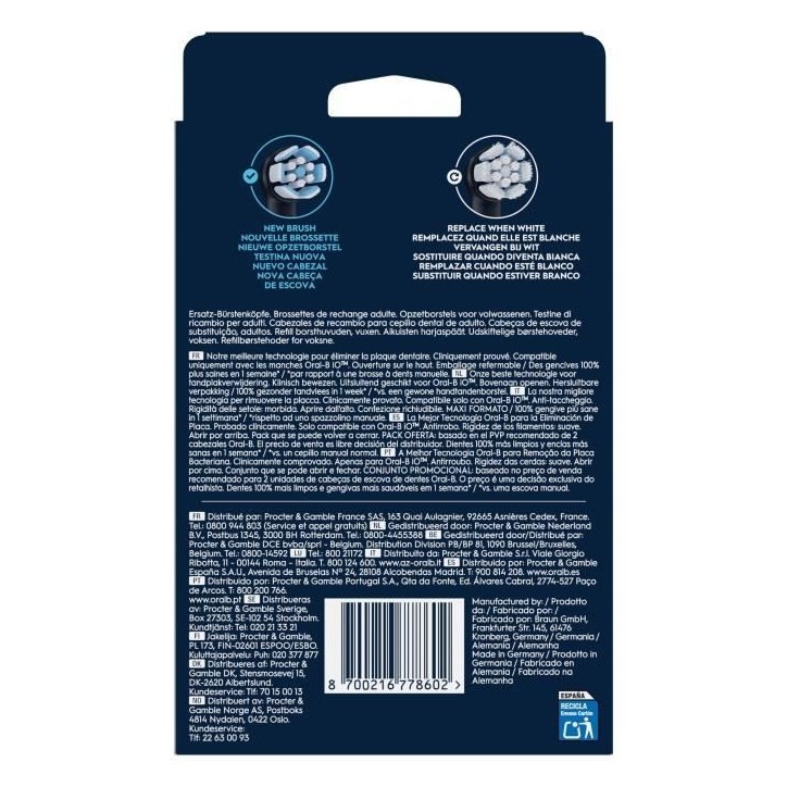 Brossettes - ORAL-B - iO refills Gentle Care - Pack de 8 - Noir