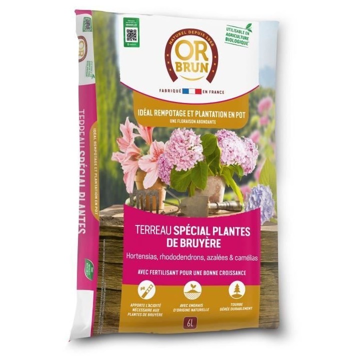 Terreau spécial plantes de bruyere - OR BRUN - OBRTBRU6U - 6L - Meilleur enracinement Terreau spécial plantes de bruyere - OR BRUN - OBRTBRU6U - 6L - Meilleur enracinement