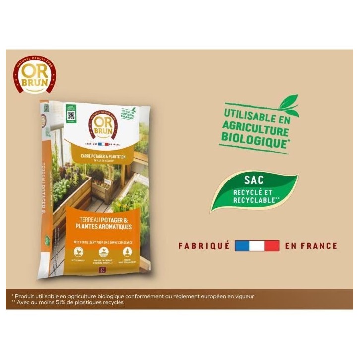 Terreau potager & Plantes aromatiques - OR BRUN - OBRTARO6U - 6L - Croissance rapide
