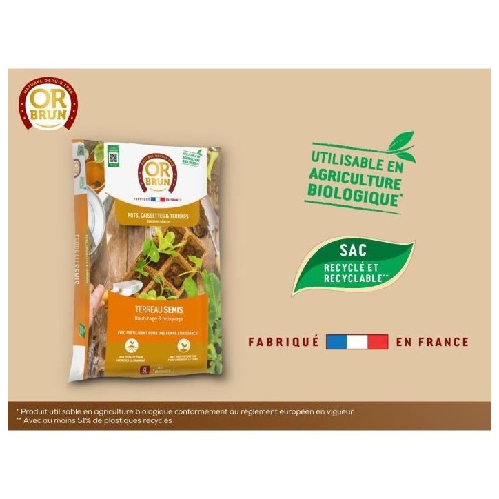 Terreau Semis - OR BRUN - OBRTSEM6U - 6L - Améliore le Drainage - Rétention d'Eau Optimale Terreau Semis - OR BRUN - OBRTSEM6U - 6L - Améliore le Drainage - Rétention d'Eau Optimale