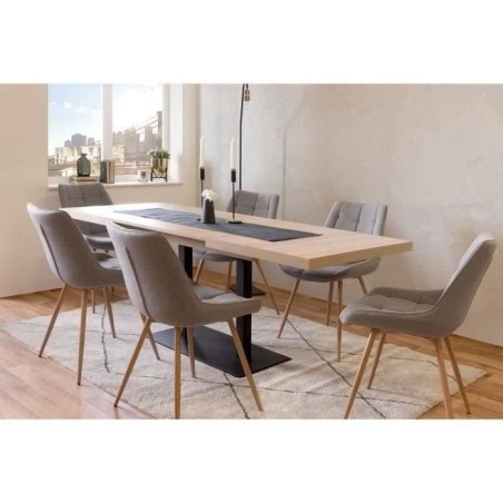Table a manger extensible ORLANDO - Rectangulaire - style industriel - Décor chene sonoma -8/10 personnes - 120-200 x P 80 x H