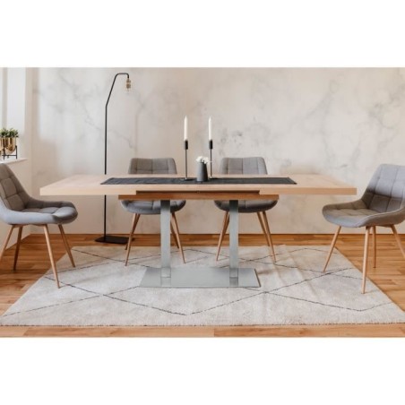 ORLANDO Table a manger a rallonge - Style contemporain - Décor chene artisan et alu - L 120-200 x P 80 x H 75 cm