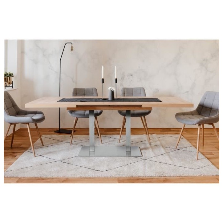 ORLANDO Table a manger a rallonge - Style contemporain - Décor chene artisan et alu - L 120-200 x P 80 x H 75 cm ORLANDO Table a manger a rallonge - Style contemporain - Décor chene artisan et alu - L 120-200 x P 80 x H 75 cm