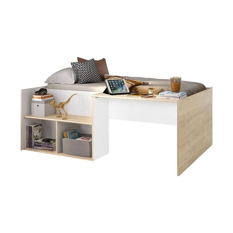 Lit combiné enfant OSCAR - 90 x 190 cm - Chene clair / Blanc - Diagon Lit combiné enfant OSCAR - 90 x 190 cm - Chene clair / Blanc - Diagon