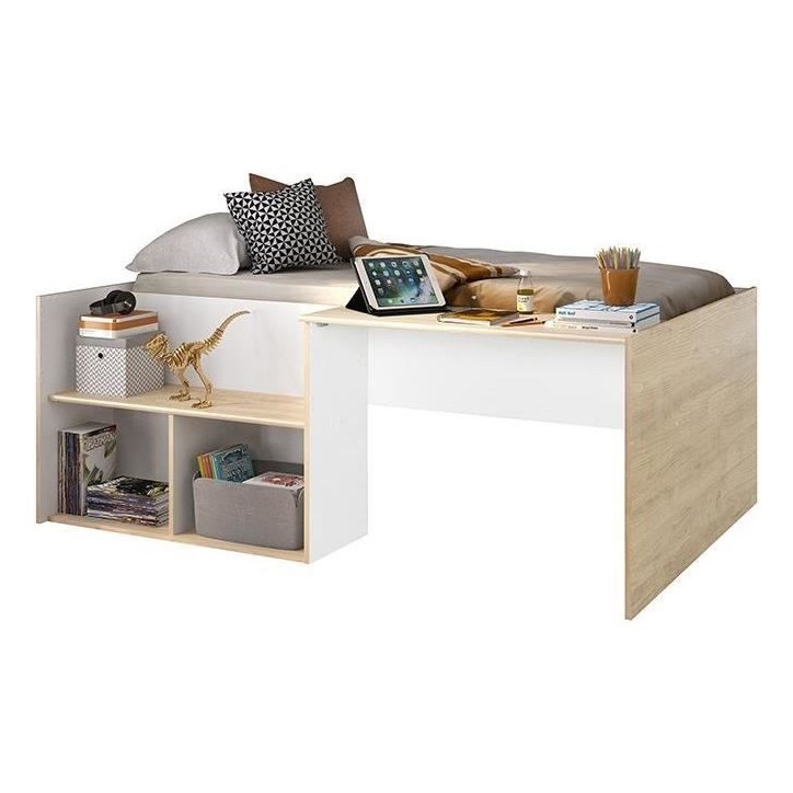 Lit combiné enfant OSCAR - 90 x 190 cm - Chene clair / Blanc - Diagone