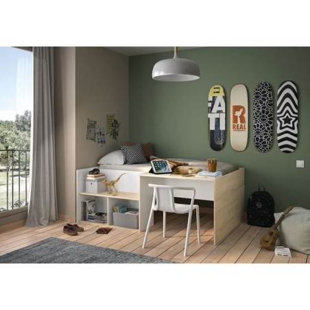 Lit combiné enfant OSCAR - 90 x 190 cm - Chene clair / Blanc - Diagone