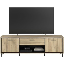 Meuble TV 2 portes et 1 tiroir - OSTARA - Chene / Noir - 179,9 x 39,8