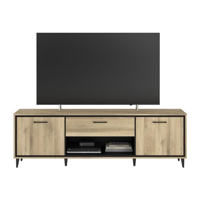 Meuble TV 2 portes et 1 tiroir - OSTARA - Chene / Noir - 179,9 x 39,8 Meuble TV 2 portes et 1 tiroir - OSTARA - Chene / Noir - 179,9 x 39,8