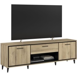 Meuble TV 2 portes et 1 tiroir - OSTARA - Chene / Noir - 179,9 x 39,8