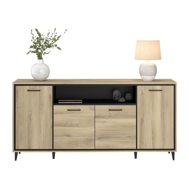 Enfilade avec leds - OSTARA - Chene / Noir - 4 portes et 1 niche - PAR