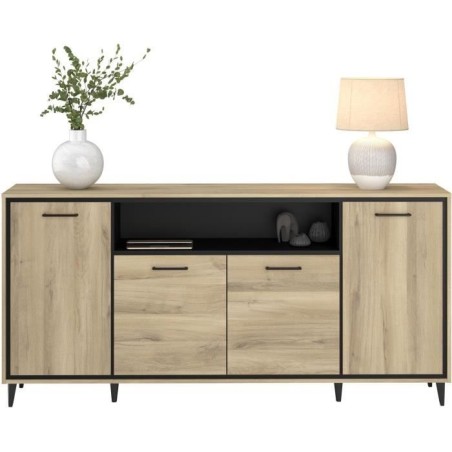 Enfilade avec leds - OSTARA - Chene / Noir - 4 portes et 1 niche - PAR