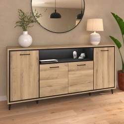 Enfilade avec leds - OSTARA - Chene / Noir - 4 portes et 1 niche - PAR