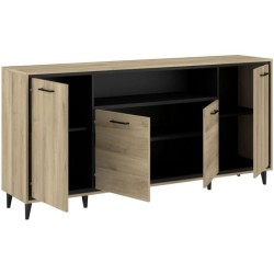 Enfilade avec leds - OSTARA - Chene / Noir - 4 portes et 1 niche - PAR