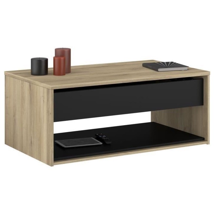 Table basse relevable - OSTARA - Rectangulaire - Chene / Noir - Relevable - 110 x 65 x 45/67,2 cm Table basse relevable - OSTARA - Rectangulaire - Chene / Noir - Relevable - 110 x 65 x 45/67,2 cm