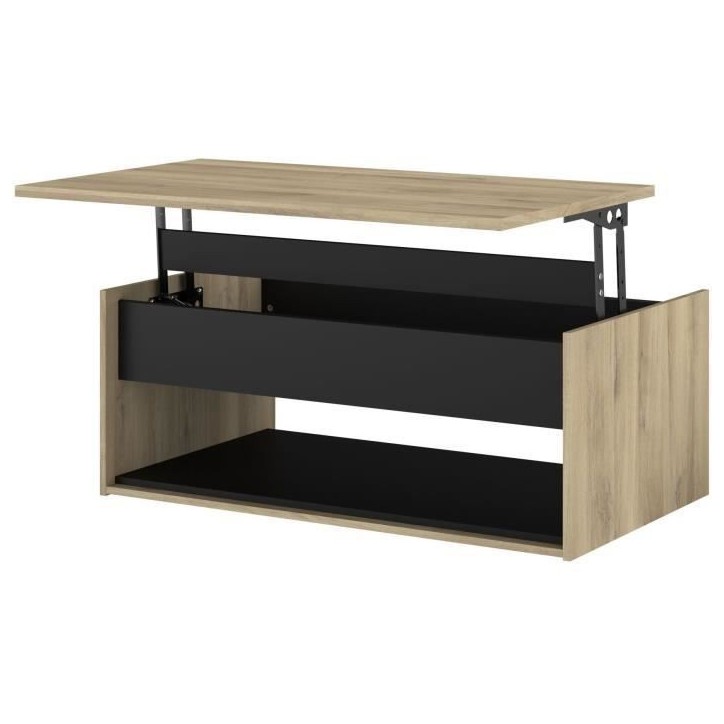 Table basse relevable - OSTARA - Rectangulaire - Chene / Noir - Relevable - 110 x 65 x 45/67,2 cm Table basse relevable - OSTARA - Rectangulaire - Chene / Noir - Relevable - 110 x 65 x 45/67,2 cm