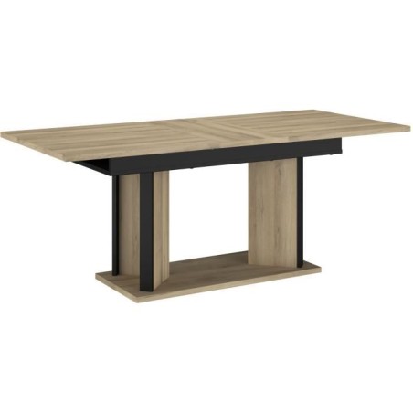 Table a manger avec allonge - OSTARA - Rectangulaire - Chene / Noir -