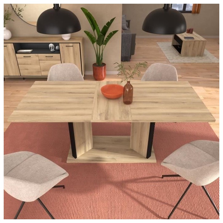 Table a manger avec allonge - OSTARA - Rectangulaire - Chene / Noir - 8 personnes - 160/199,8 x 90 x 78 cm - PARISOT Table a manger avec allonge - OSTARA - Rectangulaire - Chene / Noir - 8 personnes - 160/199,8 x 90 x 78 cm - PARISOT