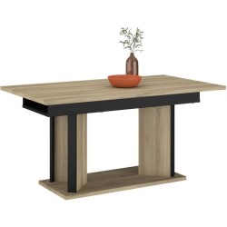 Table a manger avec allonge - OSTARA - Rectangulaire - Chene / Noir -