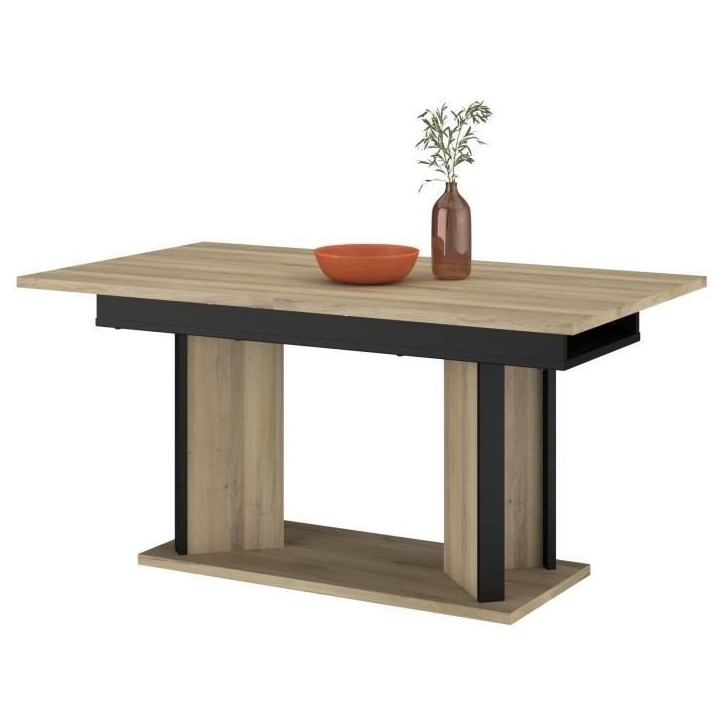 Table a manger avec allonge - OSTARA - Rectangulaire - Chene / Noir - 8 personnes - 160/199,8 x 90 x 78 cm - PARISOT Table a manger avec allonge - OSTARA - Rectangulaire - Chene / Noir - 8 personnes - 160/199,8 x 90 x 78 cm - PARISOT