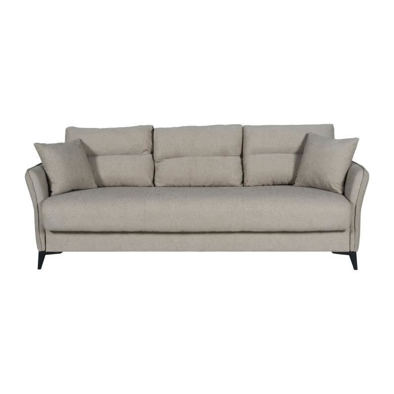 Canapé convertible 3 places - OTTOWA - Tissu beige - 2 coussins - Cof Canapé convertible 3 places - OTTOWA - Tissu beige - 2 coussins - Cof