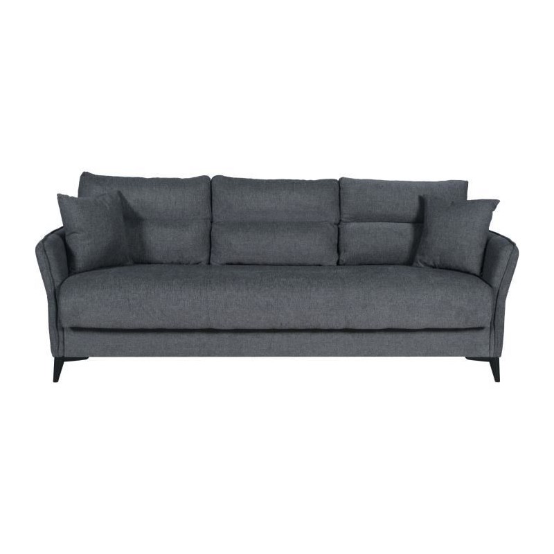 Canapé convertible 3 places - OTTOWA - Tissu gris foncé - 2 coussins Canapé convertible 3 places - OTTOWA - Tissu gris foncé - 2 coussins