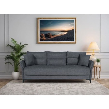Canapé convertible 3 places - OTTOWA - Tissu gris foncé - 2 coussins - Coffre de rangement - 217 x 92 x 85 cm