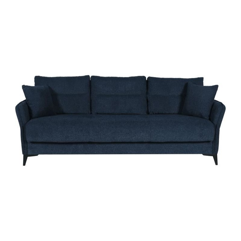 Canapé convertible 3 places - OTTOWA - Tissu bleu foncé - 2 coussins Canapé convertible 3 places - OTTOWA - Tissu bleu foncé - 2 coussins