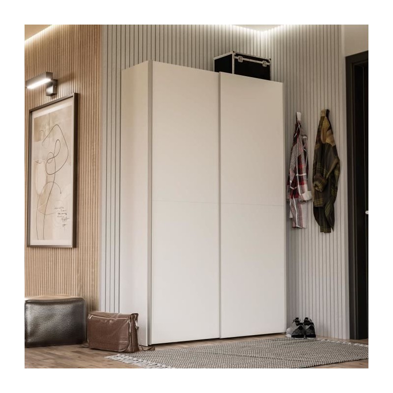 Armoire 2 portes coulissantes multifonction - Blanc mat - L120 x P41,6 Armoire 2 portes coulissantes multifonction - Blanc mat - L120 x P41,6