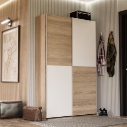 Armoire 2 portes coulissantes multifonction - Blanc et chene clair - L