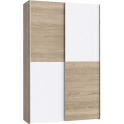 Armoire 2 portes coulissantes multifonction - Blanc et chene clair - L