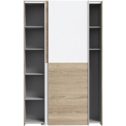 Armoire 2 portes coulissantes multifonction - Blanc et chene clair - L