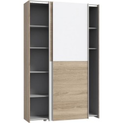 Armoire 2 portes coulissantes multifonction - Blanc et chene clair - L